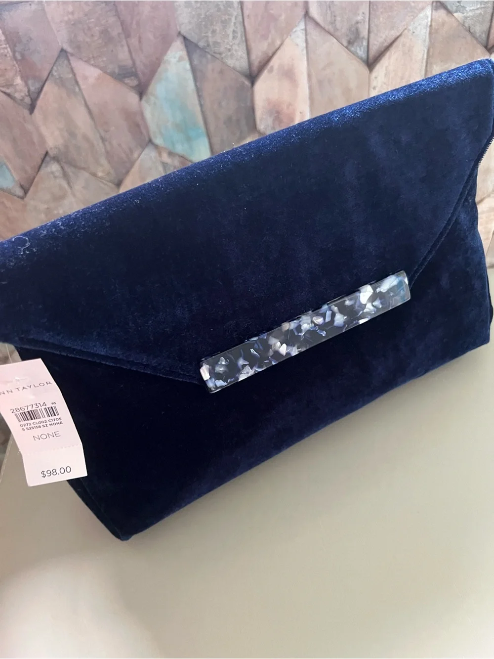 Ann Taylor Navy Velveteen Clutch with Marbled Accent NWT